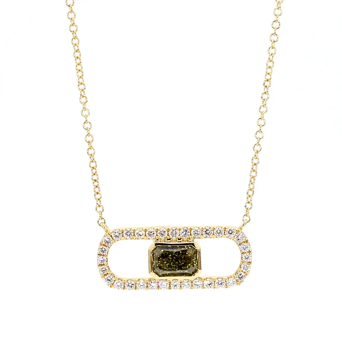18KY Green Chameleon Diamond Pendant Green Radiant 1.01ct DIA 0.43CT VS1 GIA