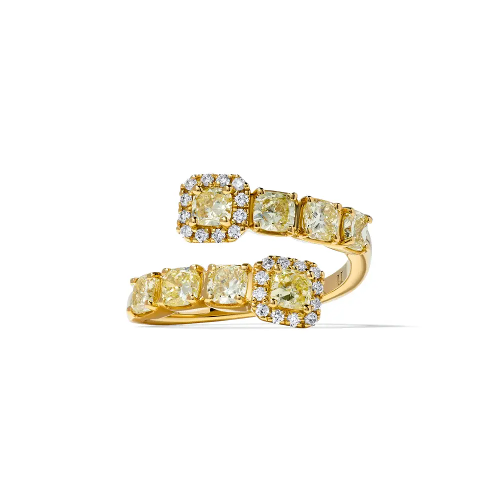 18KY Toi Et Moi Ring Fancy Yellow Cushion DIA 1.76CT DIA 0.12CT