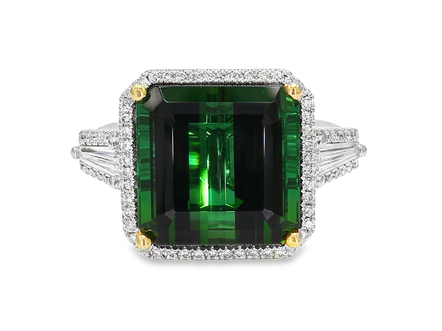 Platinum Green Tourmaline Halo Ring Emerald Cut Tourmaline 18.00CT DIA 1.10CT 