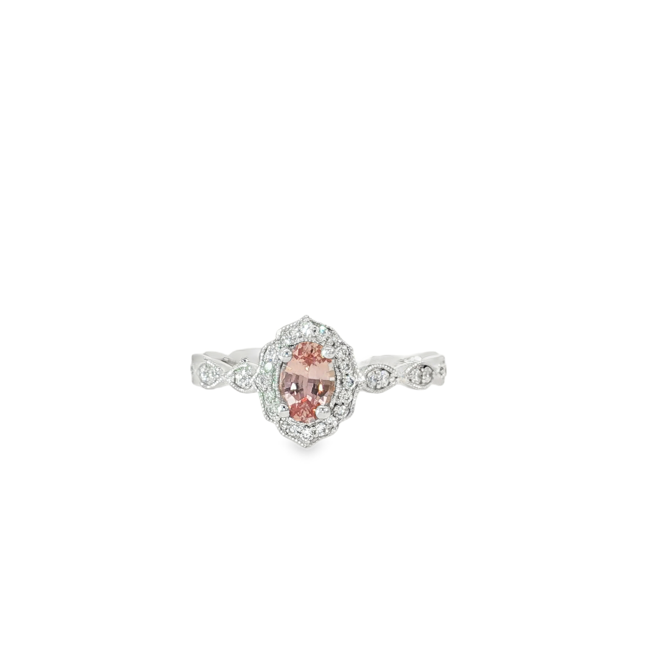 Platinum Unheated Sapphire Ring Oval Padparadscha Sapphire 0.54CT DIA 0.22CT GIA 
