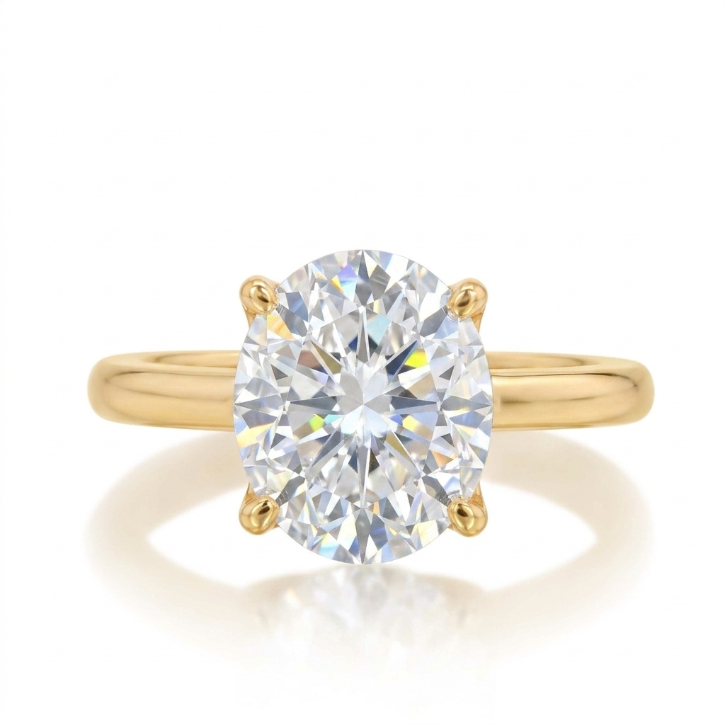 Yellow Gold Diamond Tulip Head With Oval Center Engagement Ring CZD 0.28CT 