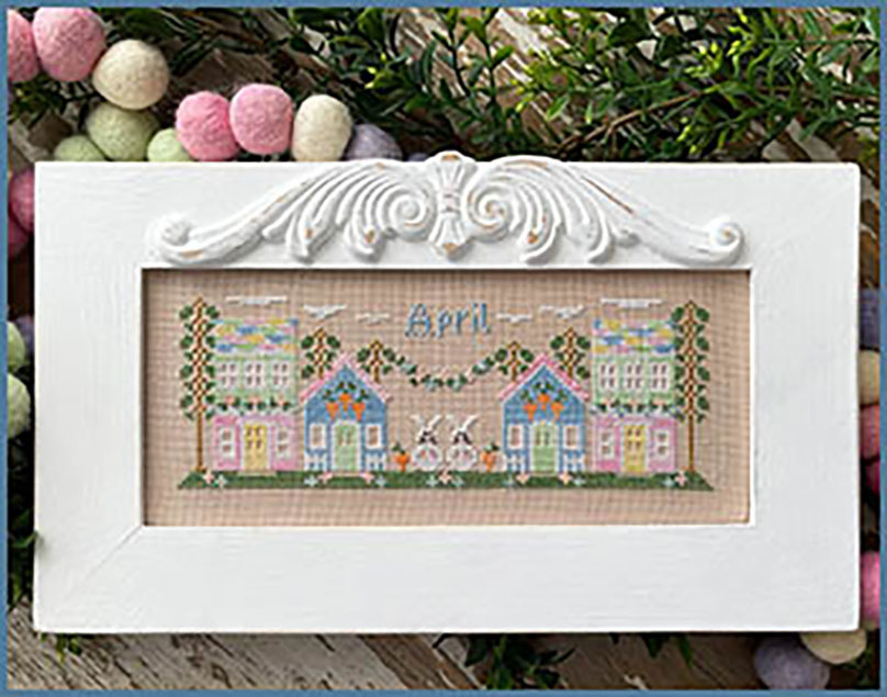 April Mini Village Cross Stitch Pattern: Spring Cottage Umbrella Design