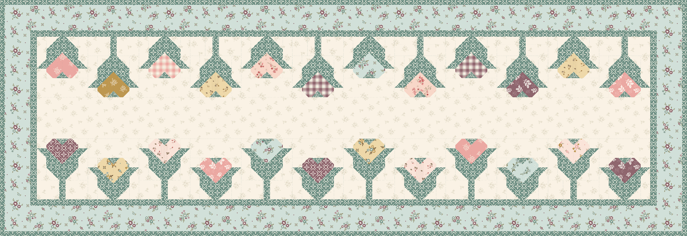Coming Up Roses Runner Pattern – Sandy Gervais – Pieces from My Heart – 5 Stacker Friendly – Table Runner Pattern
