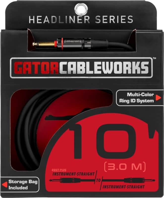 GATOR GCWH-INS-10QT HEADLINER SERIES 10' STRAIGHT TO STRAIGHT QUIET INSTRUMENT CABLE