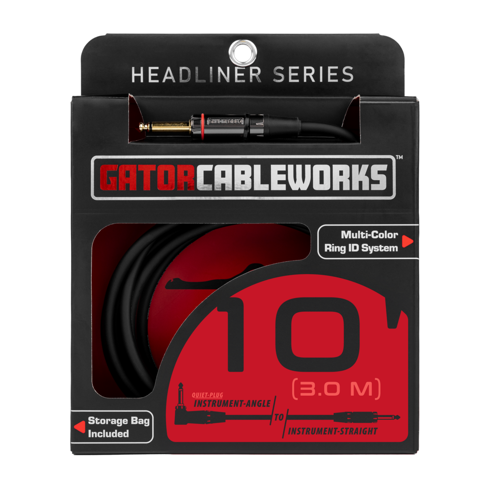 GATOR GCWH-INS-RAQT HEADLINER SERIES 10' STRAIGHT TO RIGHT ANGLE QUIET INSTRUMENT CABLE