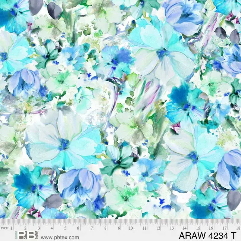  P&B Textiles Arabesque Teal Watercolor Floral 108-Wide ARAW4234-T