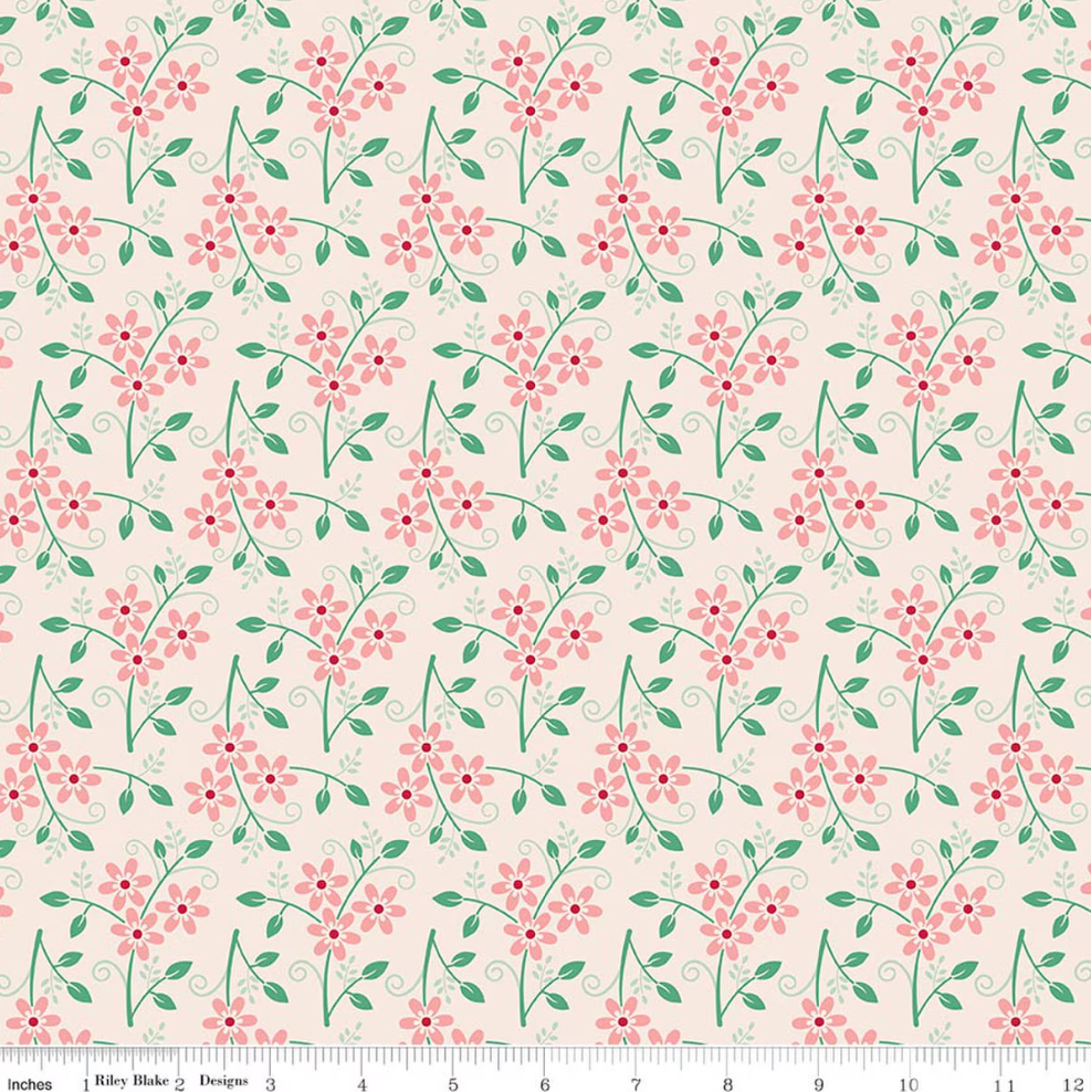 108 Wide Quilt Back - Berry & Sage Bouquet Latte by Lori Holt for Riley Blake 6848