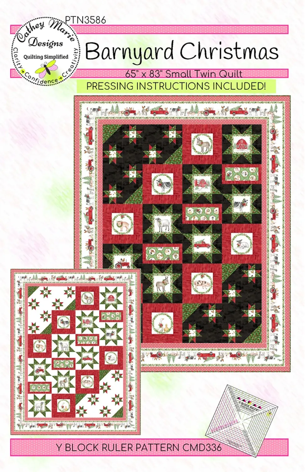 Barnyard Christmas Quilt Pattern by Cathey Marie Designs – Christmas Quilt Pattern – Twin Size Farmhouse Quilt Pattern – 65” x 83”