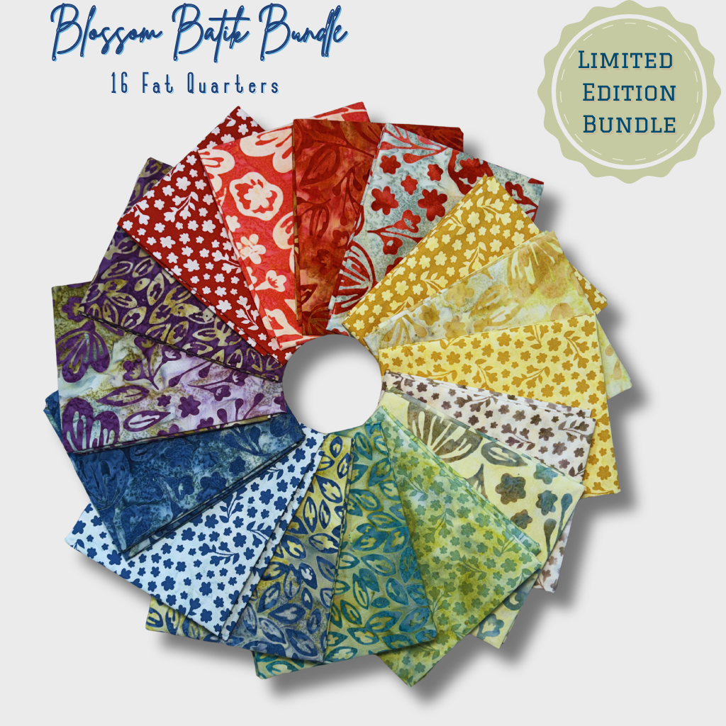 Blossom Batik Fat Quarter Bundle – 16 Piece Batik Fabric Bundle – Rainbow Floral Quilting Fabrics – Limited Edition Bundle