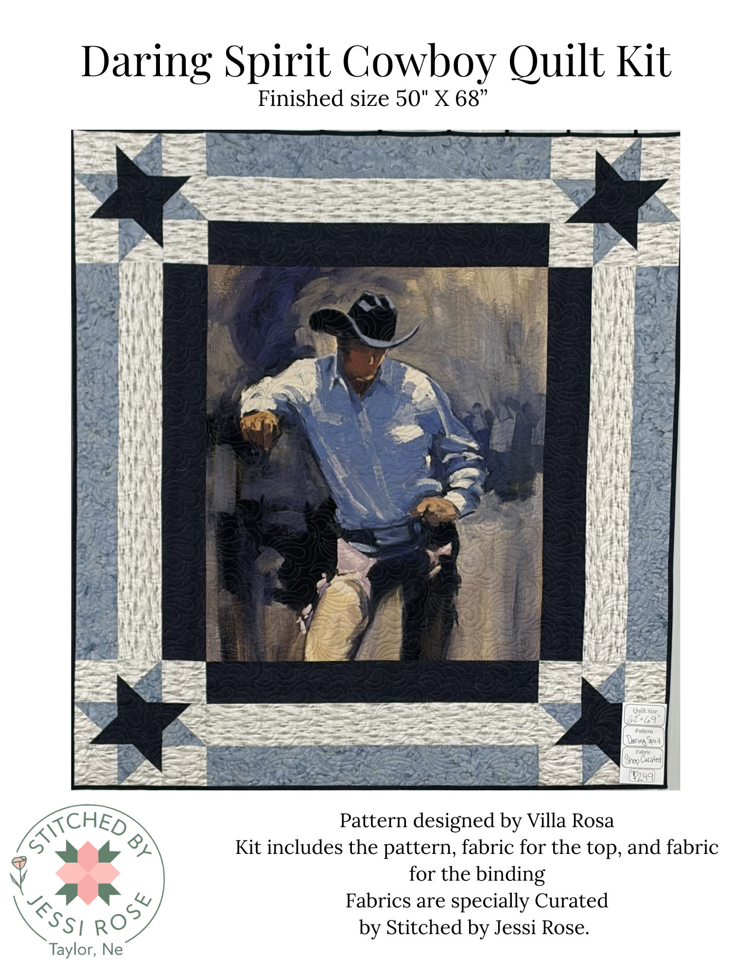 Daring Spirit Cowboy Quilt Kit – Western Quilt Kit with Cowboy Panel – 50 x 68