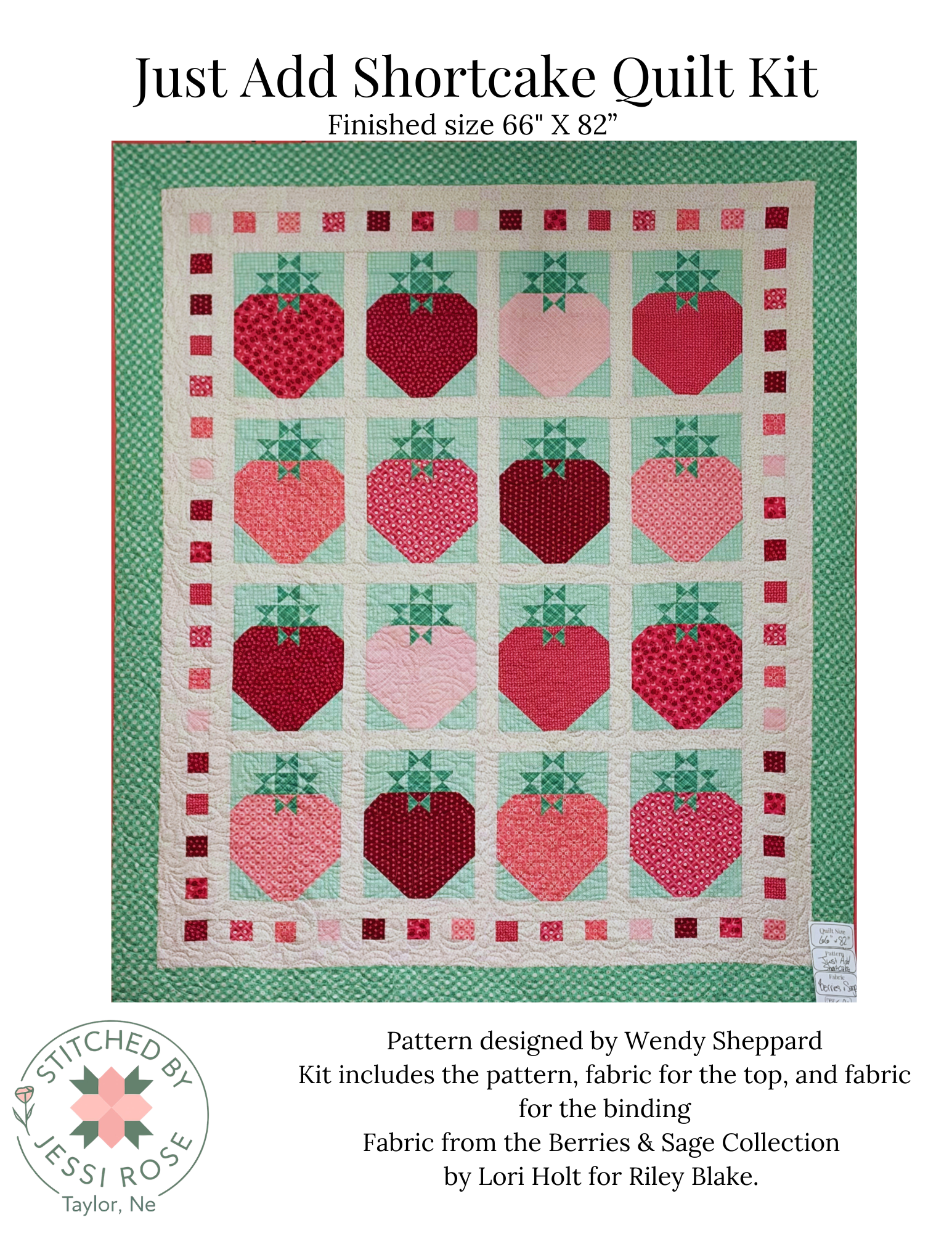 Just Add Shortcake Quilt Kit – Strawberry Quilt Kit – 66 x 82 Quilt – Lori Holt Fabric