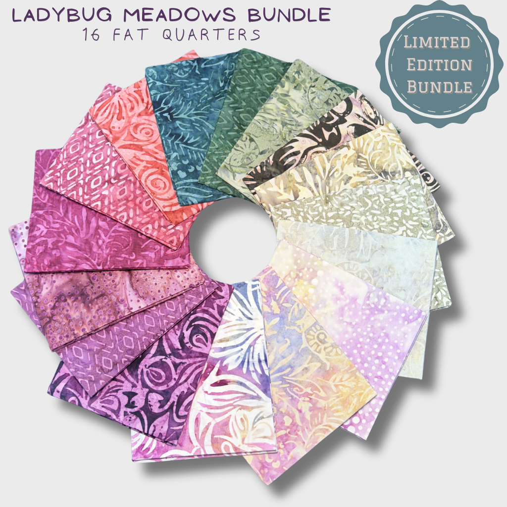 Ladybug Meadows Bundle – 16 Fat Quarters – Batik Fabric Bundle – Purple Pink Green Quilting Fabric – Limited Edition Bundle
