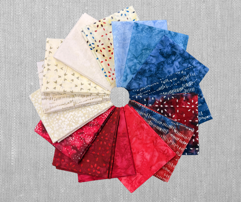 Patriotic Batik Fat Quarter Bundle, Red White Blue Fabric Bundle, 15 Piece Quilting Cotton Bundle, Americana Quilt Fabric