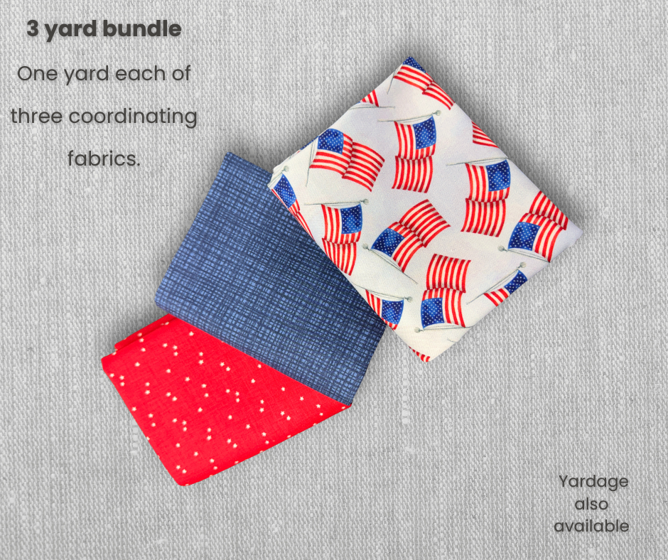 Patriotic Flag 3 Yard Fabric Bundle – Red White Blue Quilt Fabric Set – Americana Flag Print & Blenders – 3 One Yard Cuts – Quilting Cotton Bundle - copy
