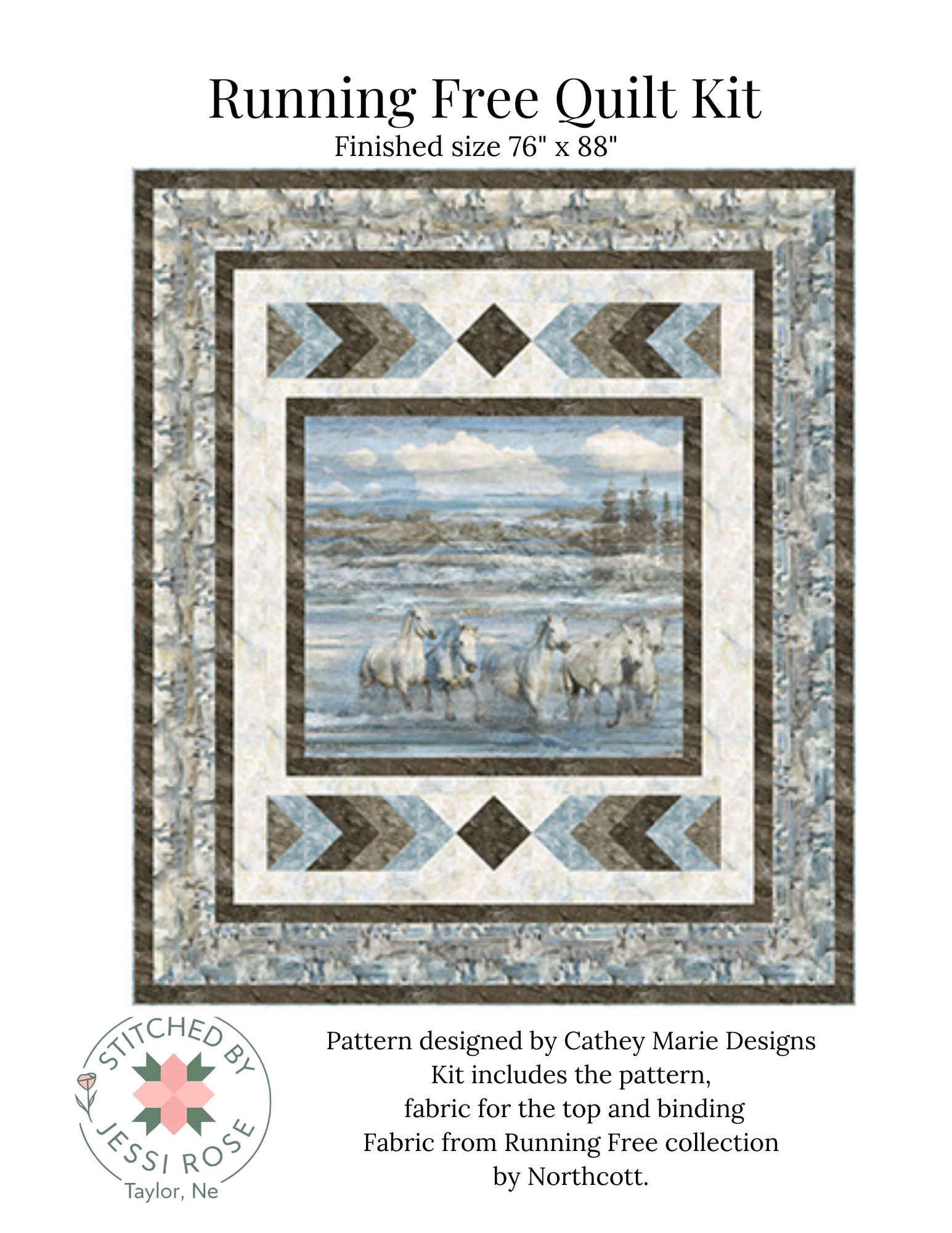 Running Free Quilt Kit – 76” x 88” Horse Quilt Kit – Northcott Running Free Fabric – Western Horse Panel Quilt – Complete Top & Binding Kit