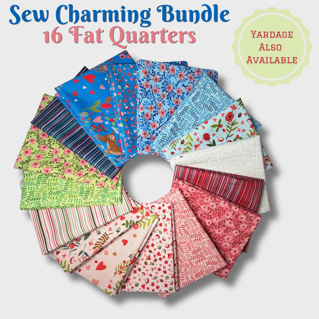 Sew Charming Fat Quarter Bundle – 16 Piece Fabric Bundle – Romantic Floral Quilting Fabric – Blue Pink Green Fat Quarters – Cotton Quilt Fabric Bundle