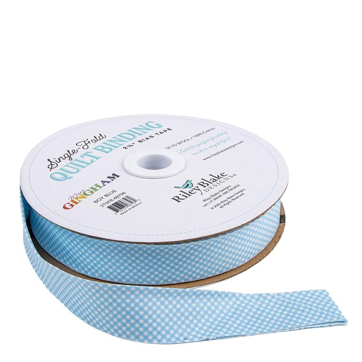 Quilt Binding - Boy Blue Micro Gingham 2-1/2 Bias Tape - Single Fold by Riley Blake