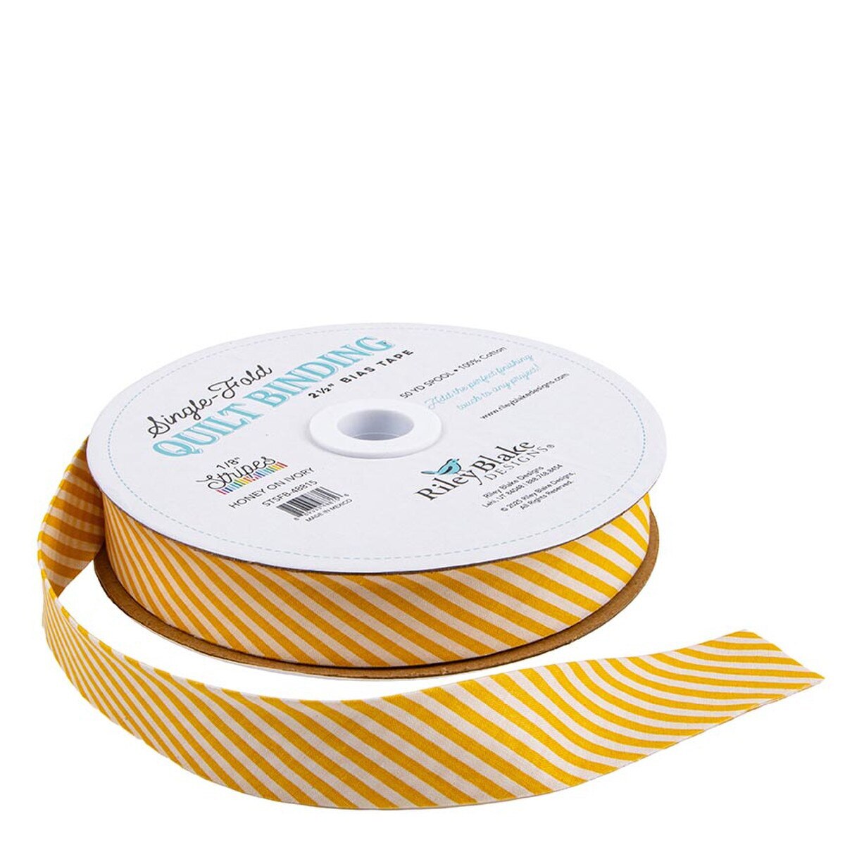 Quilt Binding - Honey on Ivory 1/8 Stripes 2-1/2 Bias Tape - Single Fold by Riley Blake