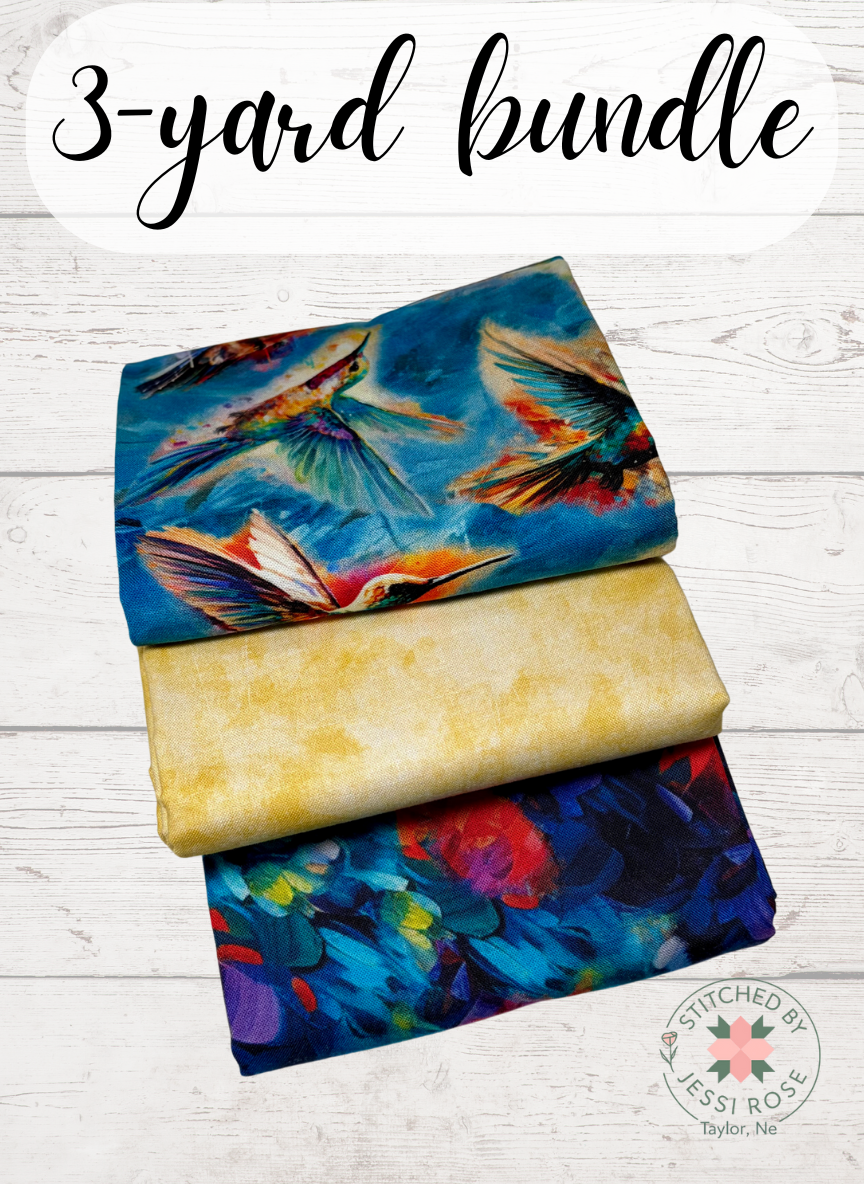 Soaring Wings 3-Yard Bundle | Colorful Birds, Golden Texture & Abstract Blue 