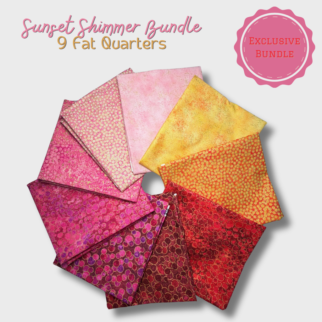 Sunset Shimmer Fat Quarter Bundle – 9 Piece Pink Orange Fabric Bundle – Metallic Quilting Fabric – Sunset Inspired Quilt Cotton