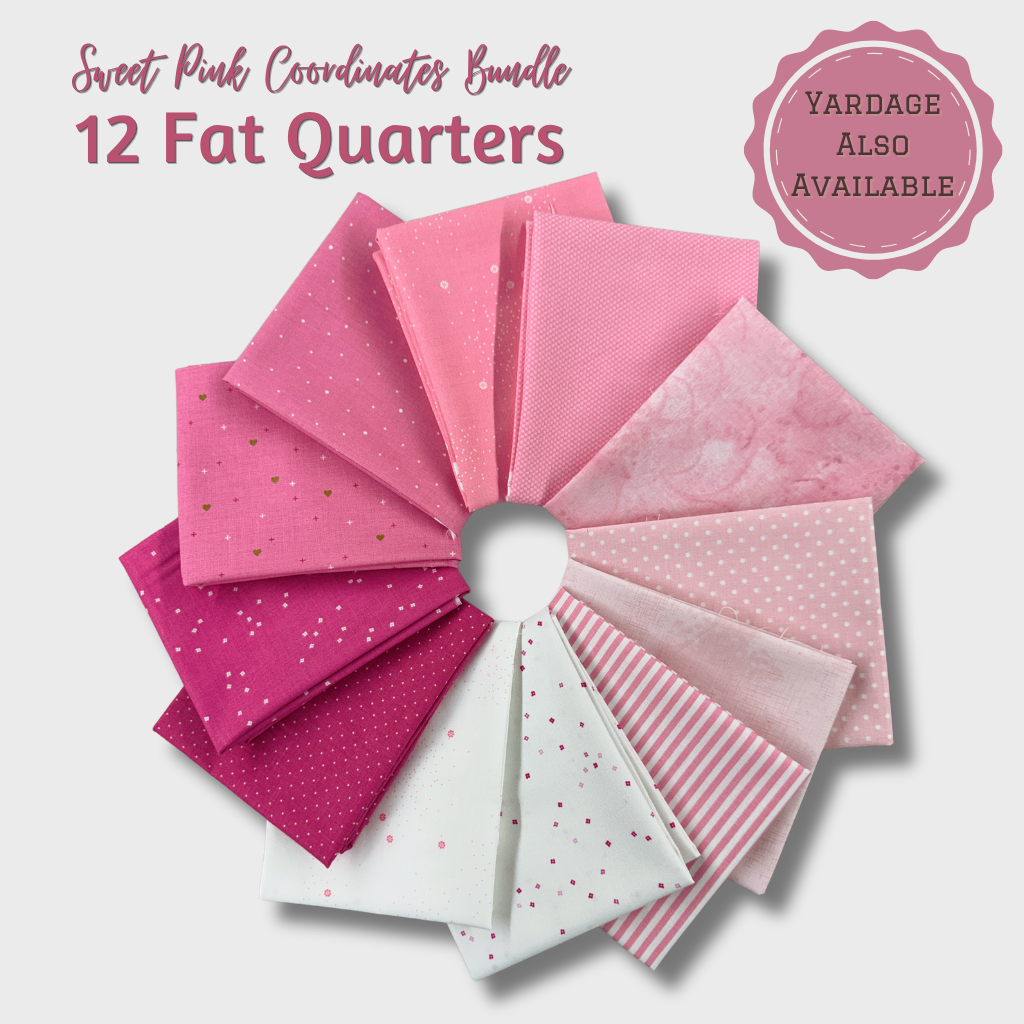 Sweet Pink Coordinates Fat Quarter Bundle – 12 Piece Pink Fabric Bundle – Quilting Cotton