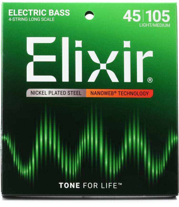 Elixir Strings 14077 Nanoweb Electric Bass Guitar Strings - .045-.105 Light/Medium, Long Scale