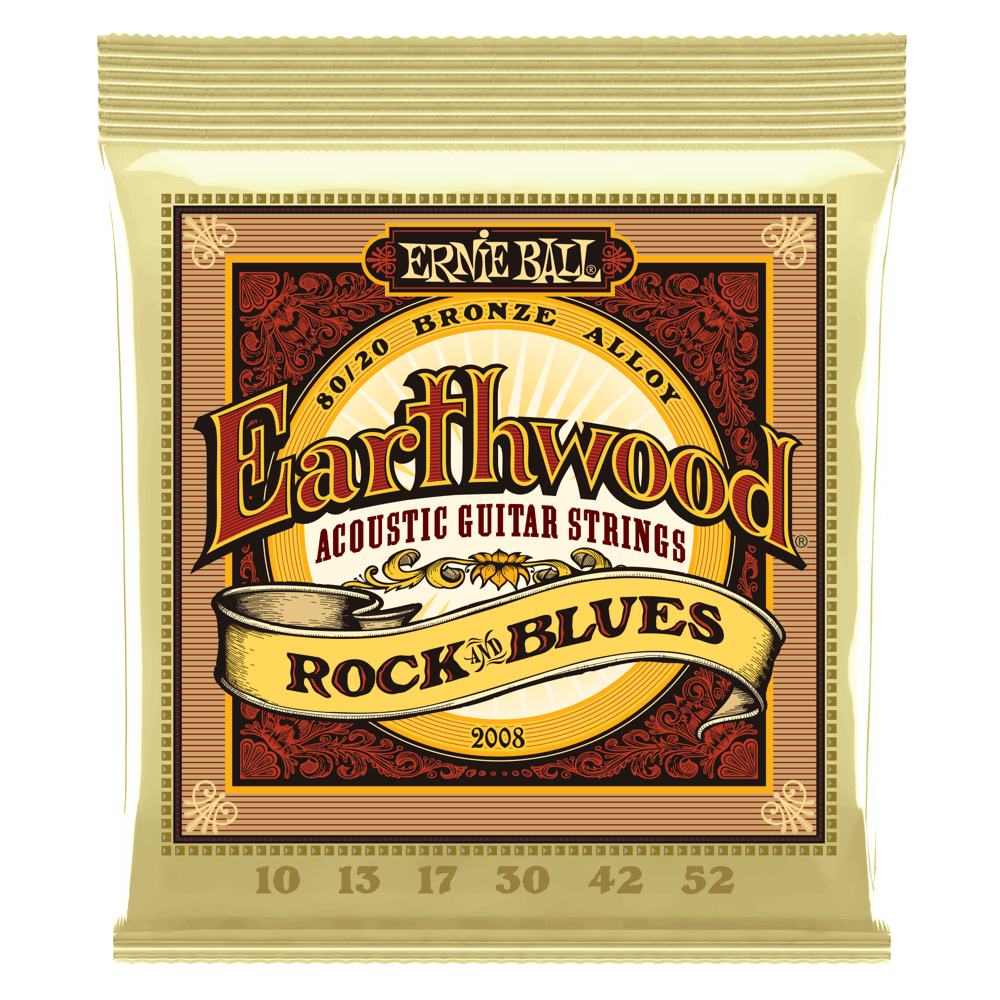 Ernie Ball 2008 AGS  Earthwood Rock and Blues w/Plain G 80/20 Bronze Acoustic Guitar Strings 10-52