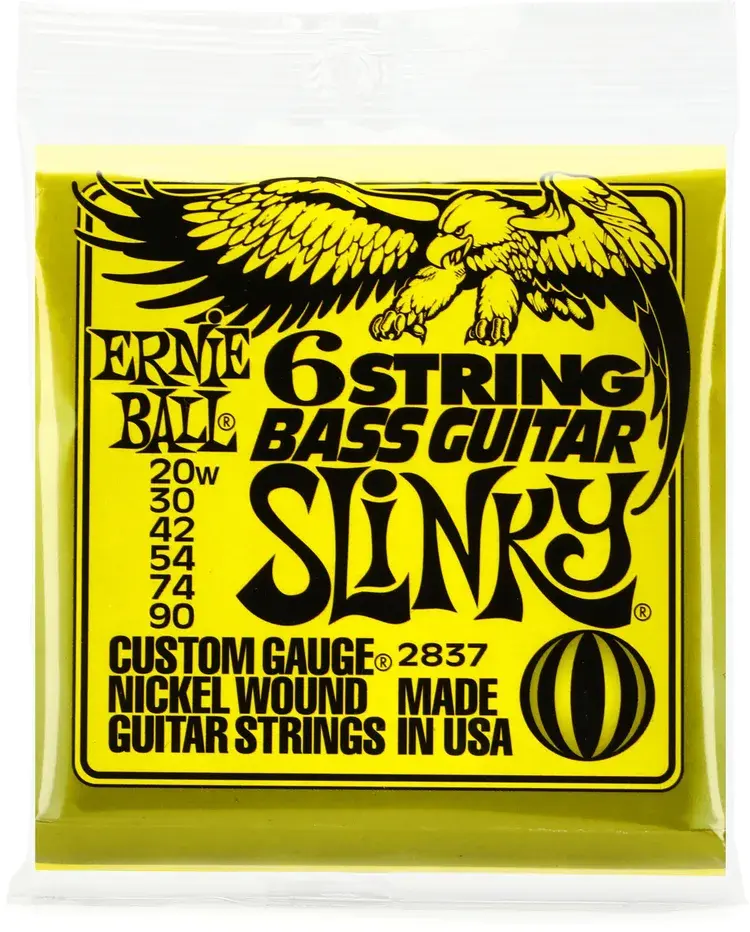 Ernie Ball Slinky Nickel Wound 29 5/8 scale 6-String w/ small ball end Electric Bass Guitar Strings 20-90