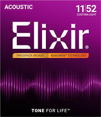 Elixir Phosphor Bronze Nanoweb Coated Acoustic Guitar Strings Custom Light (11 - 52)