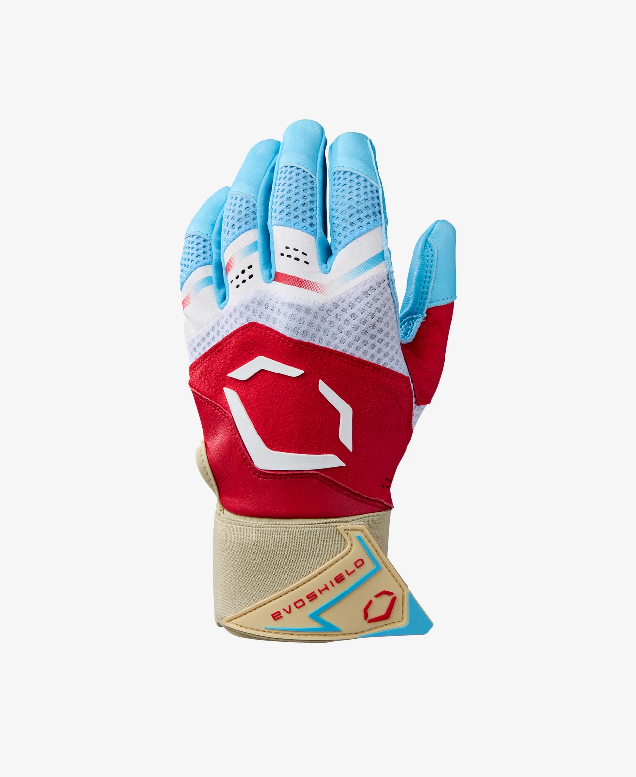 EvoShield Adult X-SRZ™ Red, White & Ice Carbyne Batting Gloves With Strap, Red/White/Blue - Adult M