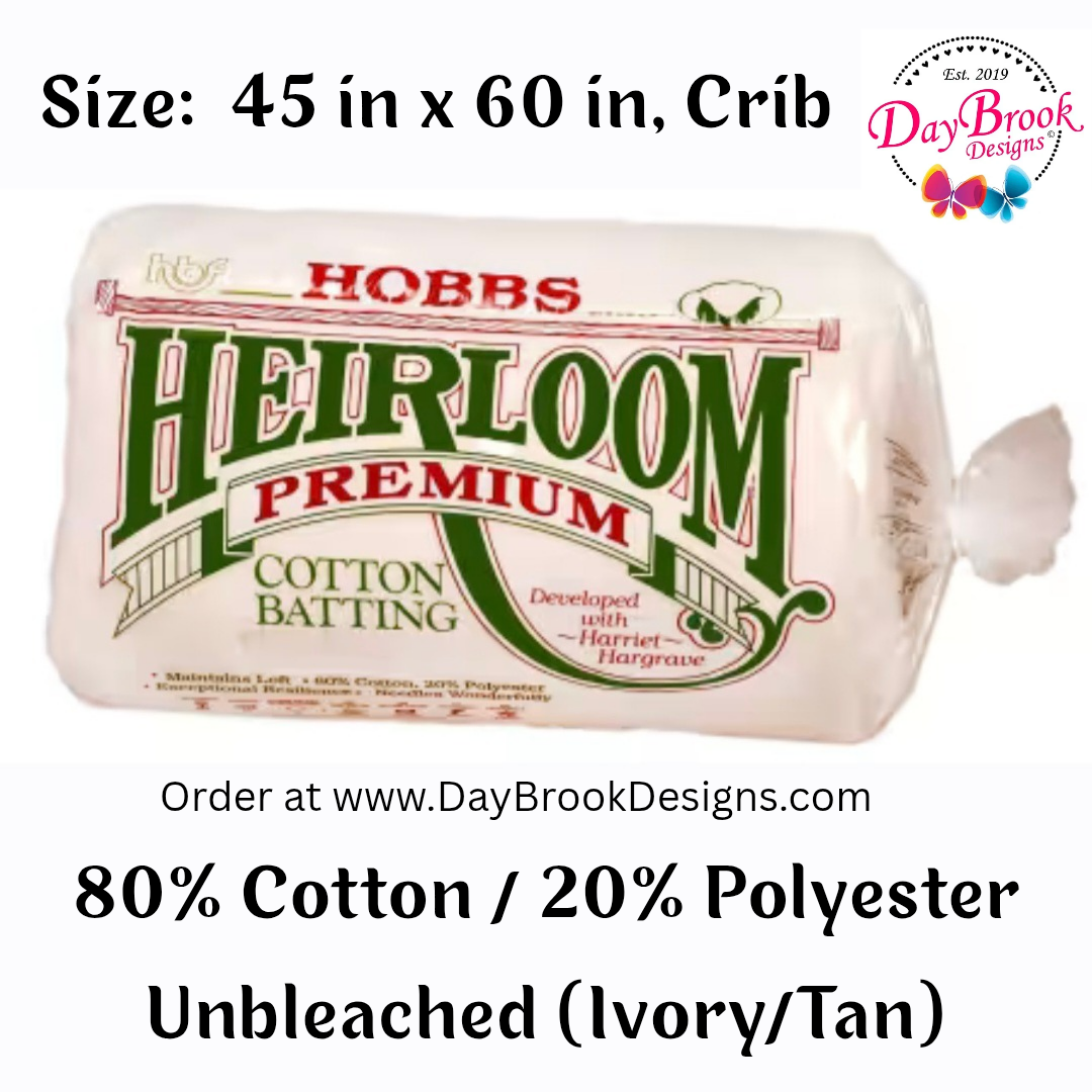 Hobbs Batting - 45 in x 60 in, Crib - Blended 80% Cotton 20% Polyester, Unbleached