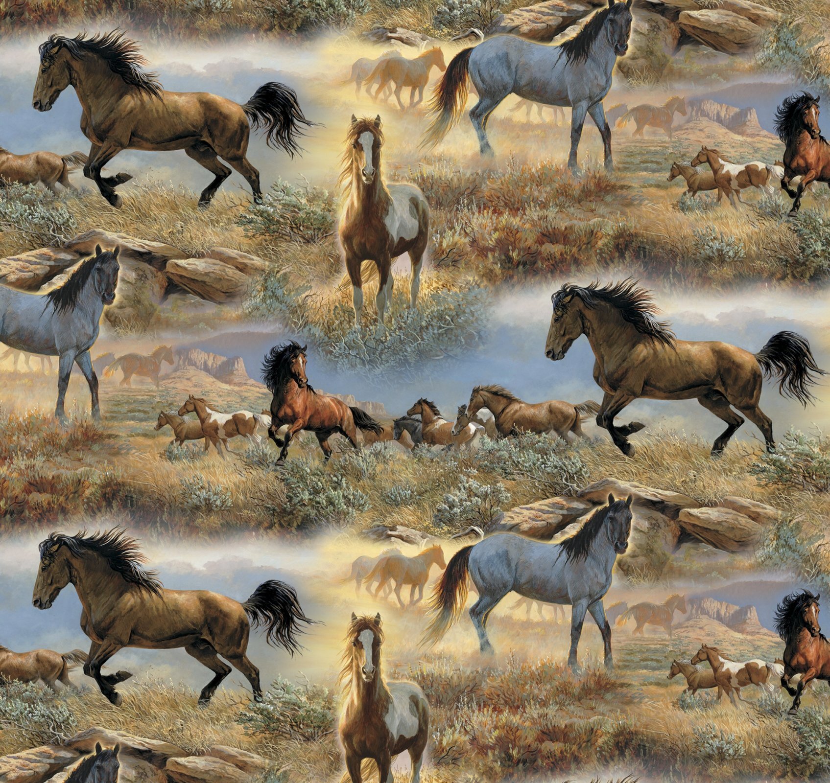 David Textiles - Potpourri of Novelty - Multi - Horse in the Prairie #WW-3060-6C-1