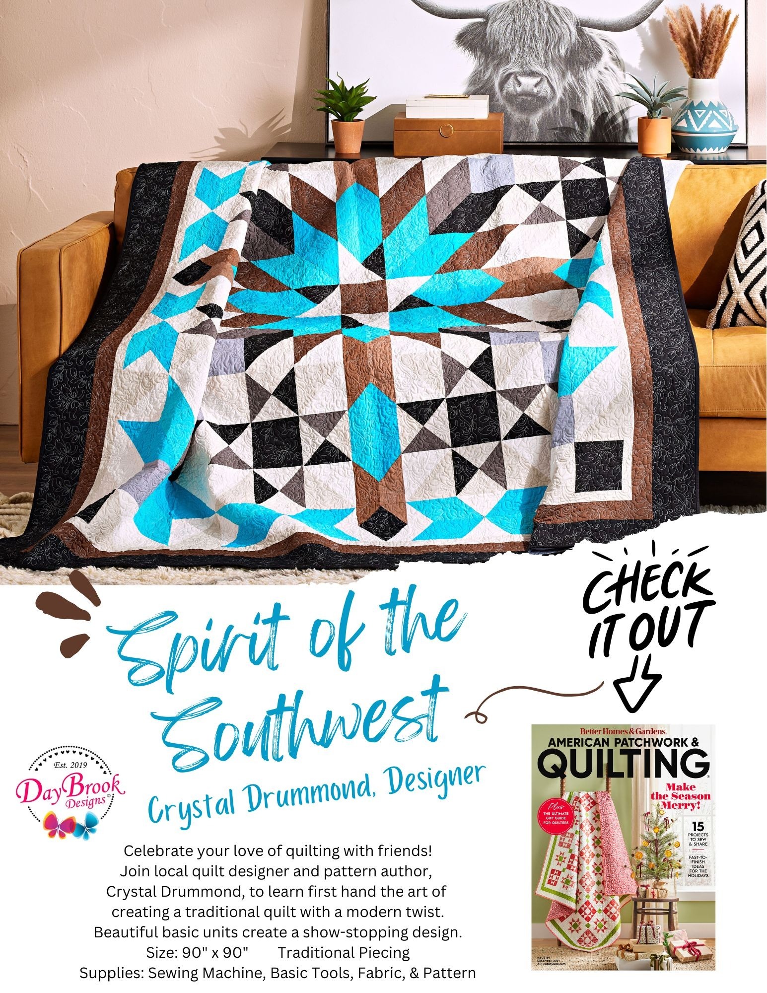 Quilt Kit Top & Binding Only  - As seen in AP&Q - Horizon (aka Spirit of the Southwest) BAHAMA 