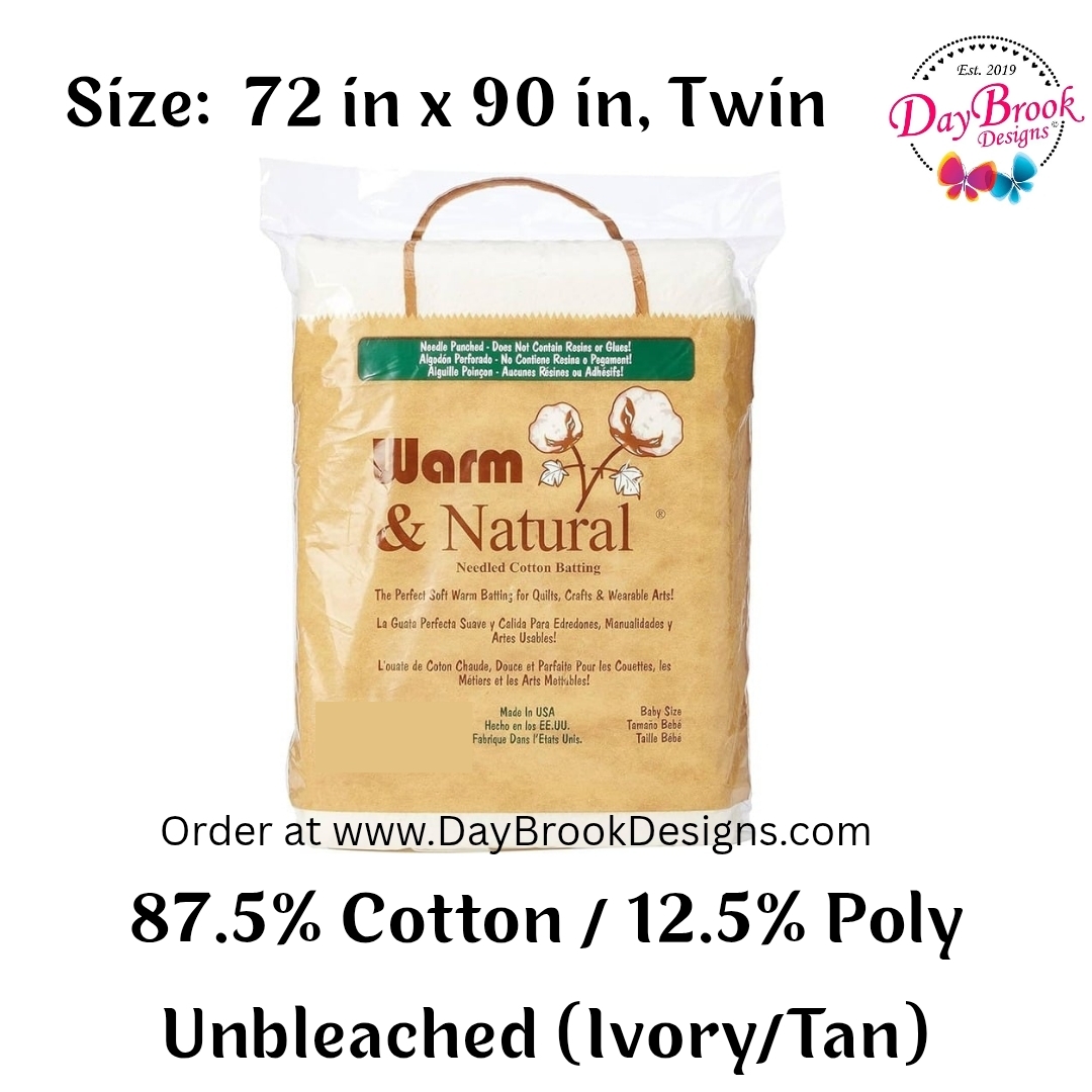 Warm & Natural Batting - 72 x 90, Twin - Blended 87.5% Cotton 12.5% Poly, Unbleached