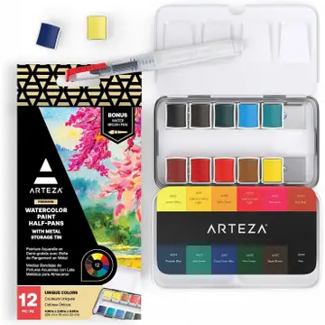 PC ARTEZA WATERCOLOR PAINT HALF PANS 12 COLORS~UNIQUE COLORS