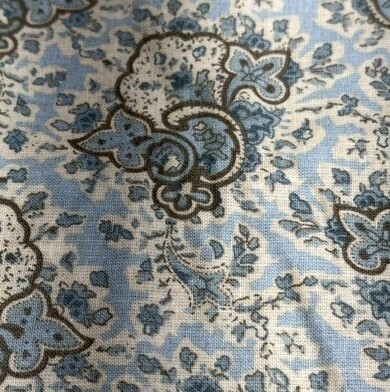 Blue & Cream Paisley Floral Fabric – Vintage Cottage Style (44” Wide)