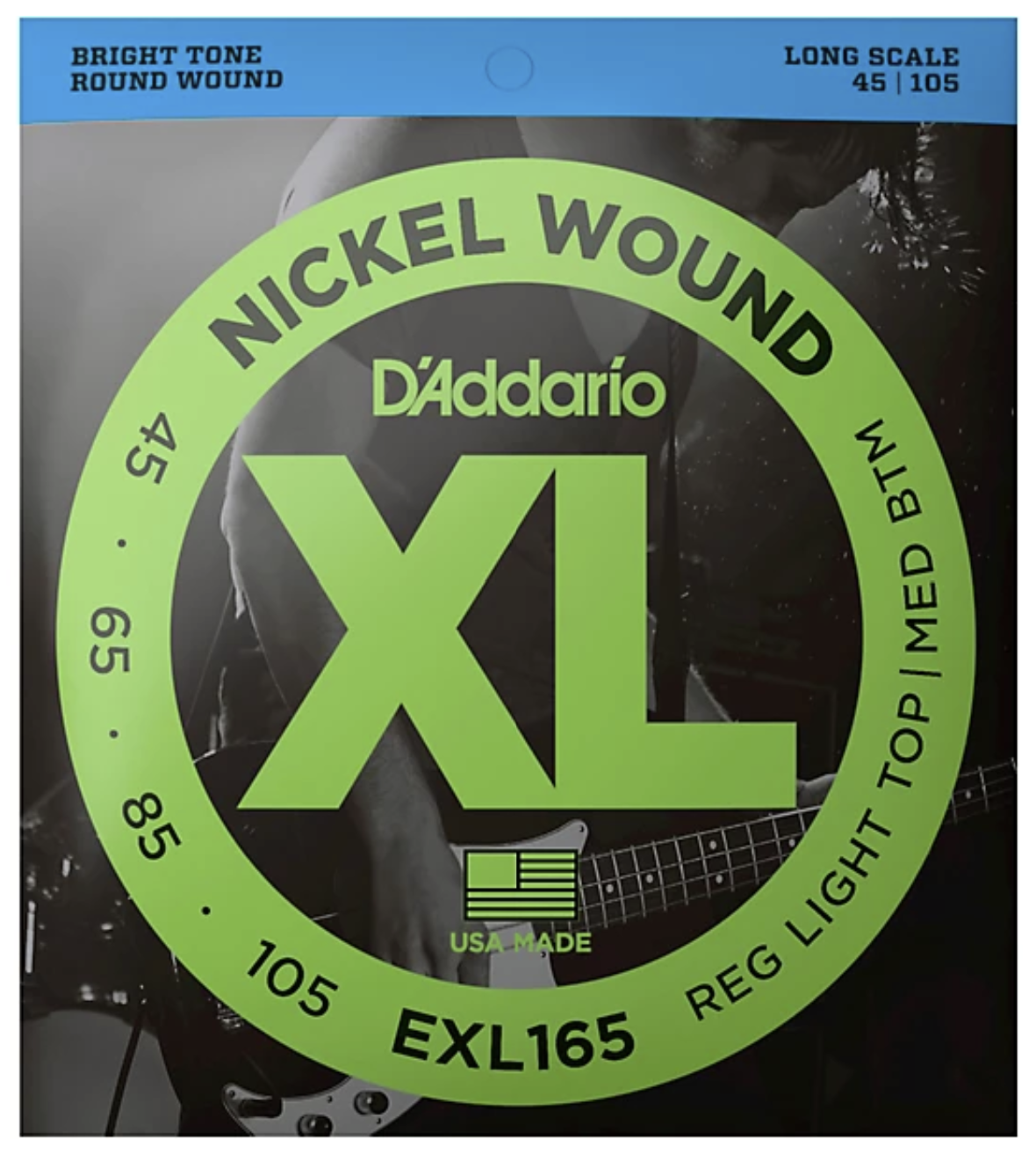 D'Addario EXL165 Nickel Wound Bass Guitar Strings, Custom Light, 45-105 Long Scale