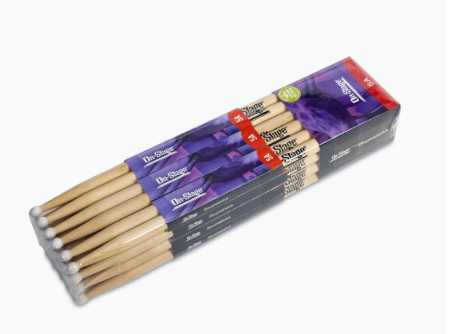 On-Stage Maple Drum Sticks- 5A Nylon Tip- 12 Pack