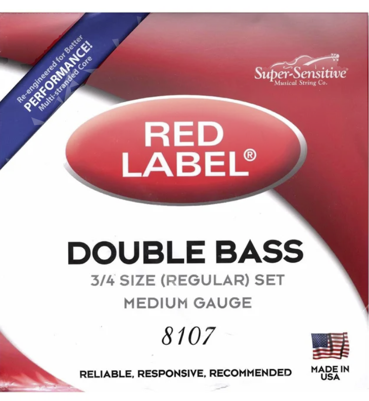 Super Sensitive Red Label Series Double Bass String Set 3/4 Size, Medium