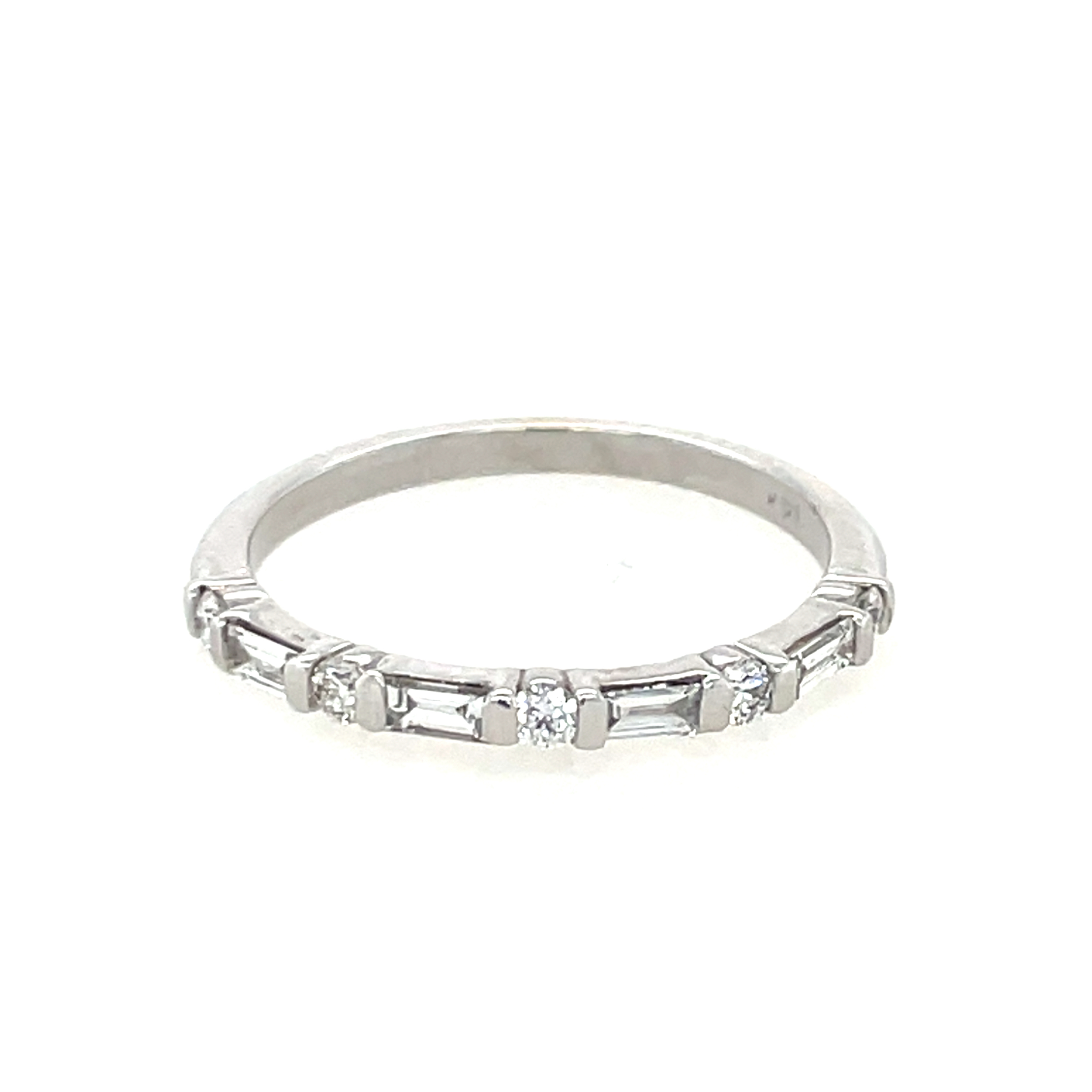 14K White Gold Lab Grown Baguette and Round Wedding band @ .30Ct. T.W.