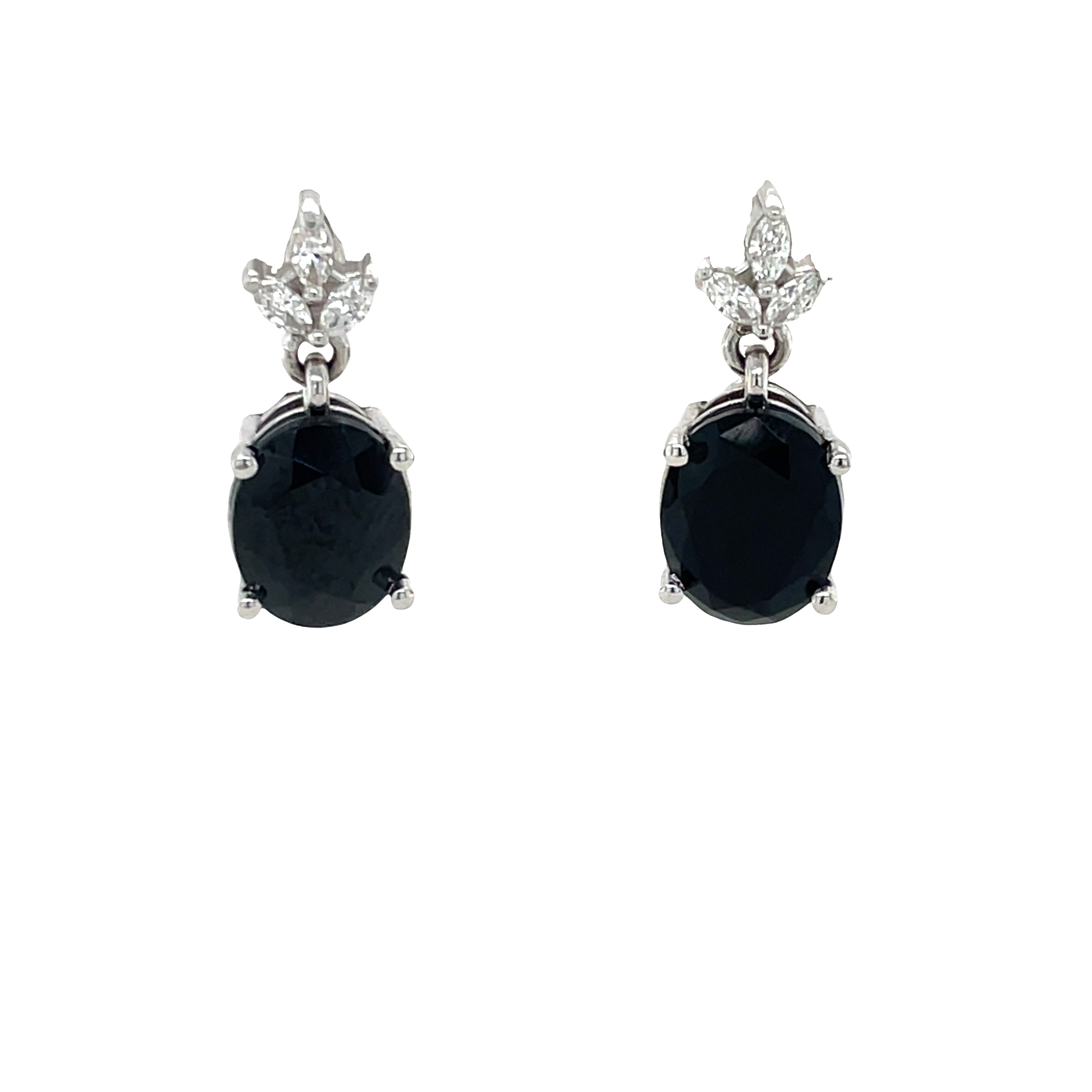 14k White Gold Onyx Drop Earrings with .24ct total weight Lab Grown Marquise Diamonds