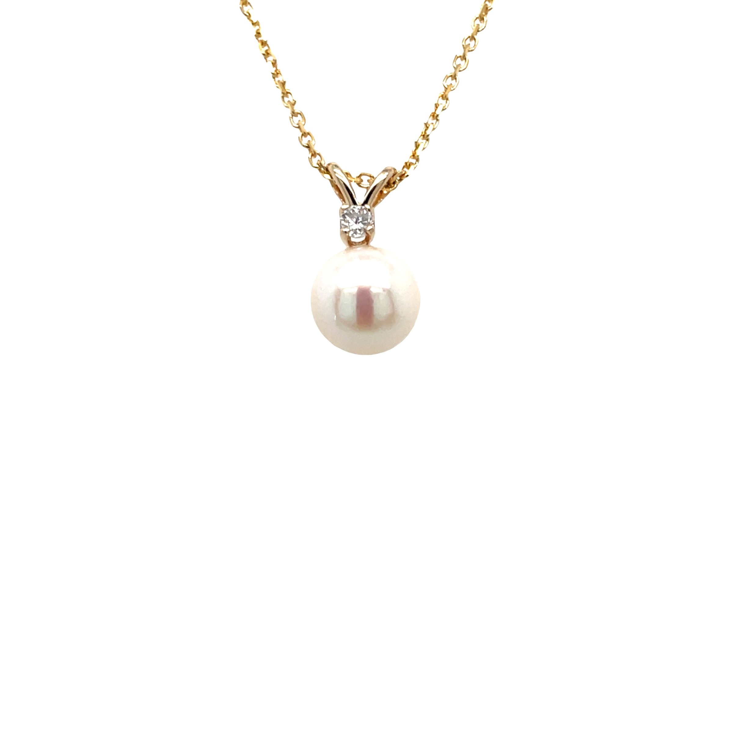 14k Yellow Gold Akoya Cultured Pearl and Diamond Pendant (does not include chain)