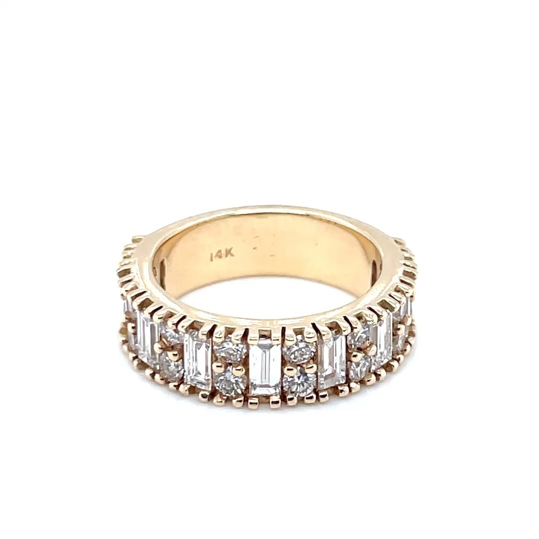 14k Yellow Gold Anniversary Band with Baguette and Round Lab Grown Diamonds 2.25ct total weight