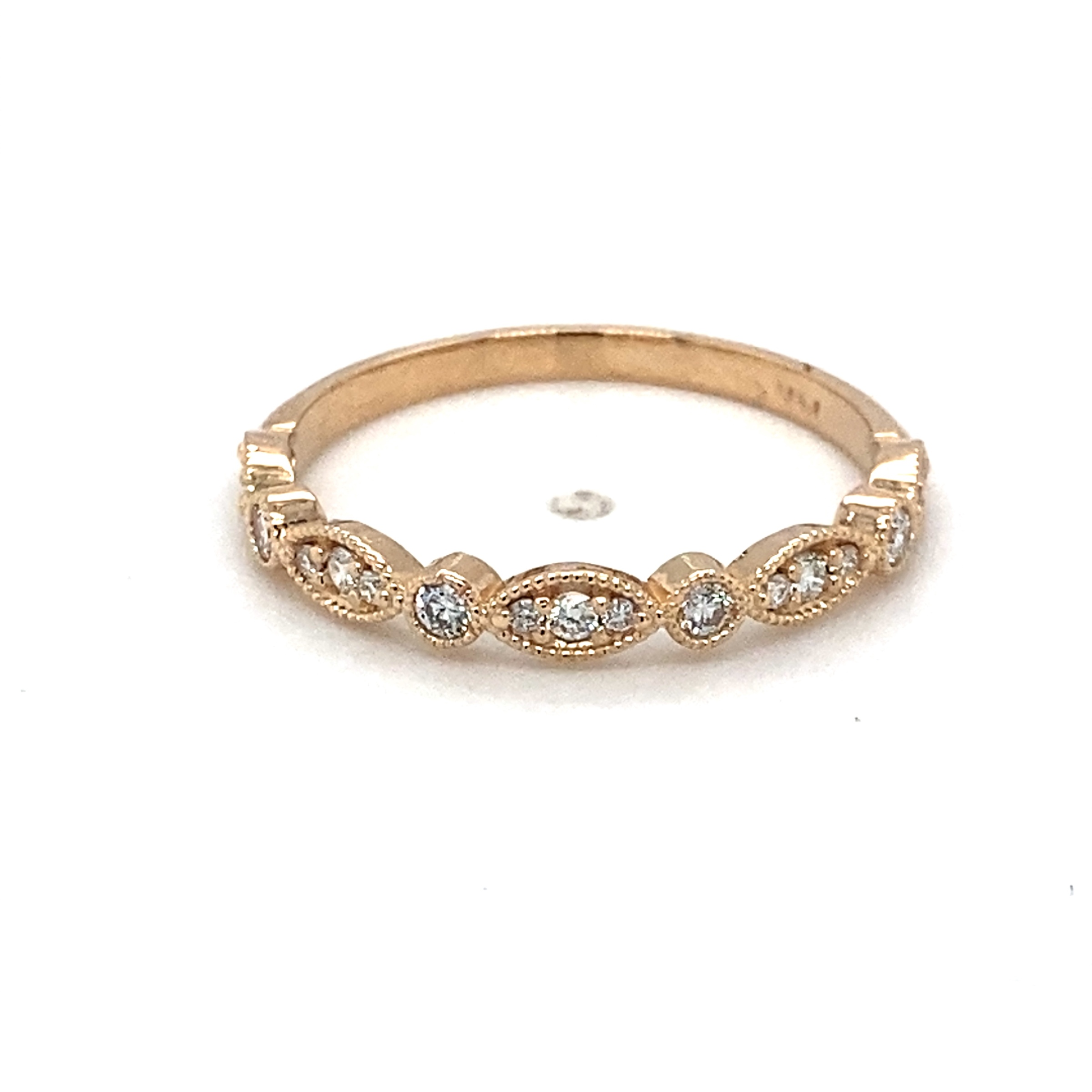 14k yellow gold marquise and round shape wedding band with milgrain and lab grown diamonds, .23ct TW