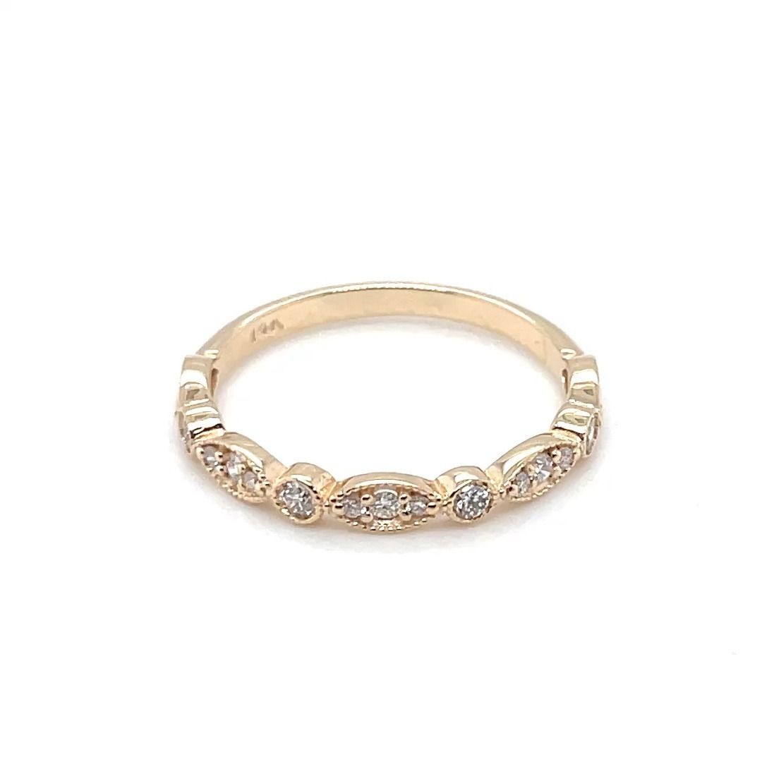 14k yellow gold marquise and round shape wedding band with milgrain and lab grown diamonds, .23ct TW
