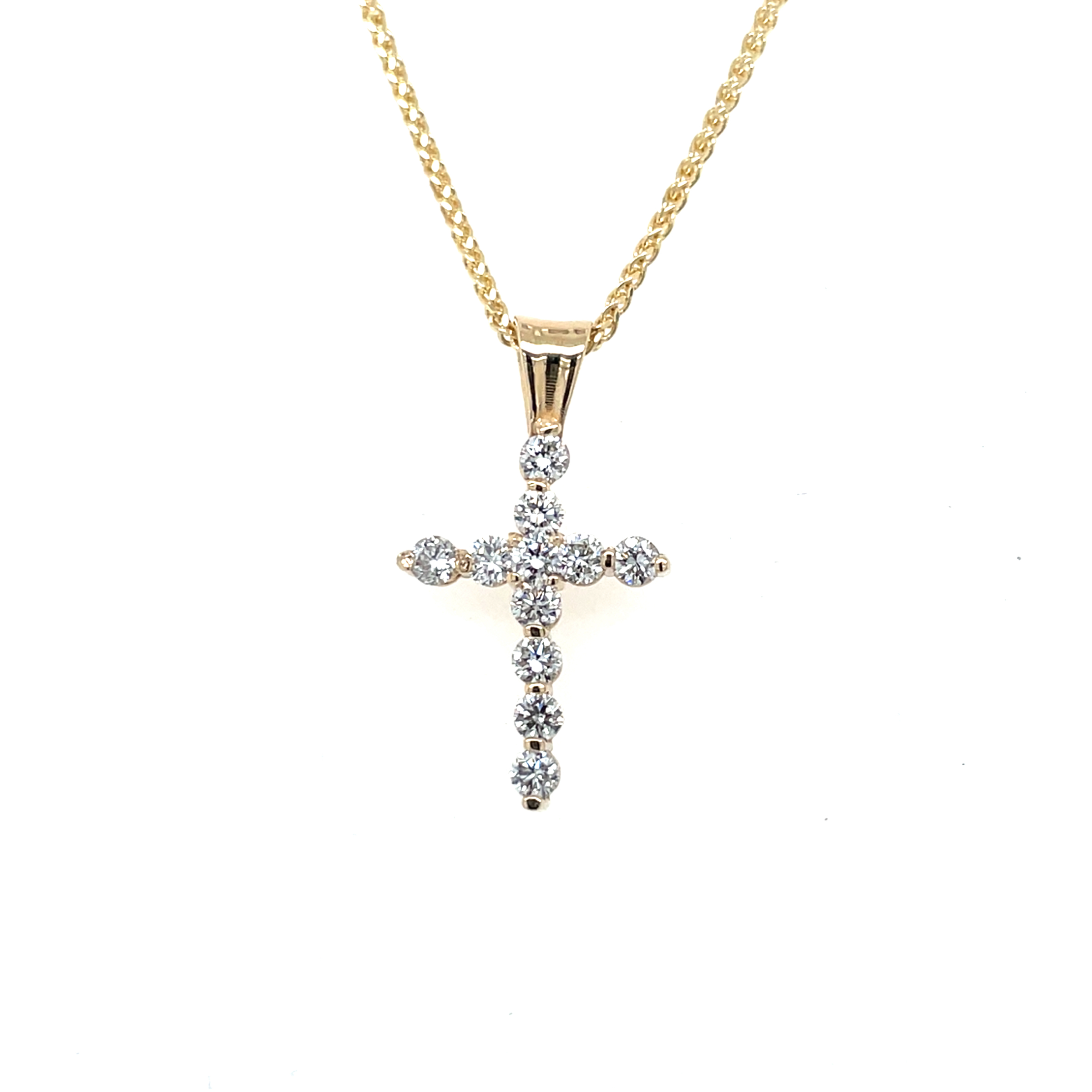 Lab Grown Diamond Cross Pendant at .30ct total weight set in 14k Yellow Gold