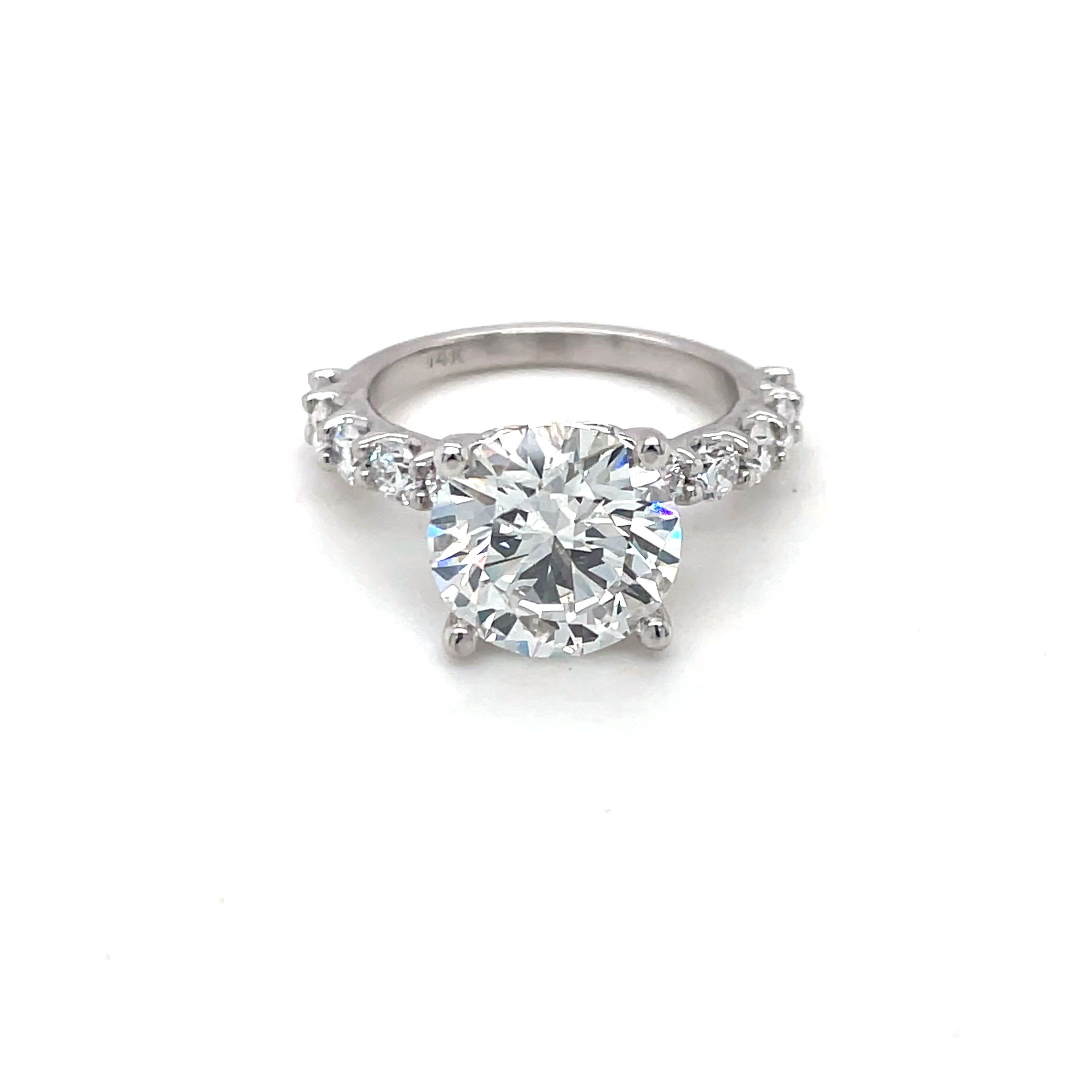 Lab Grown Diamond Engagement Ring 4.05ct Brilliant Round in Scalloped Shared Prong Setting