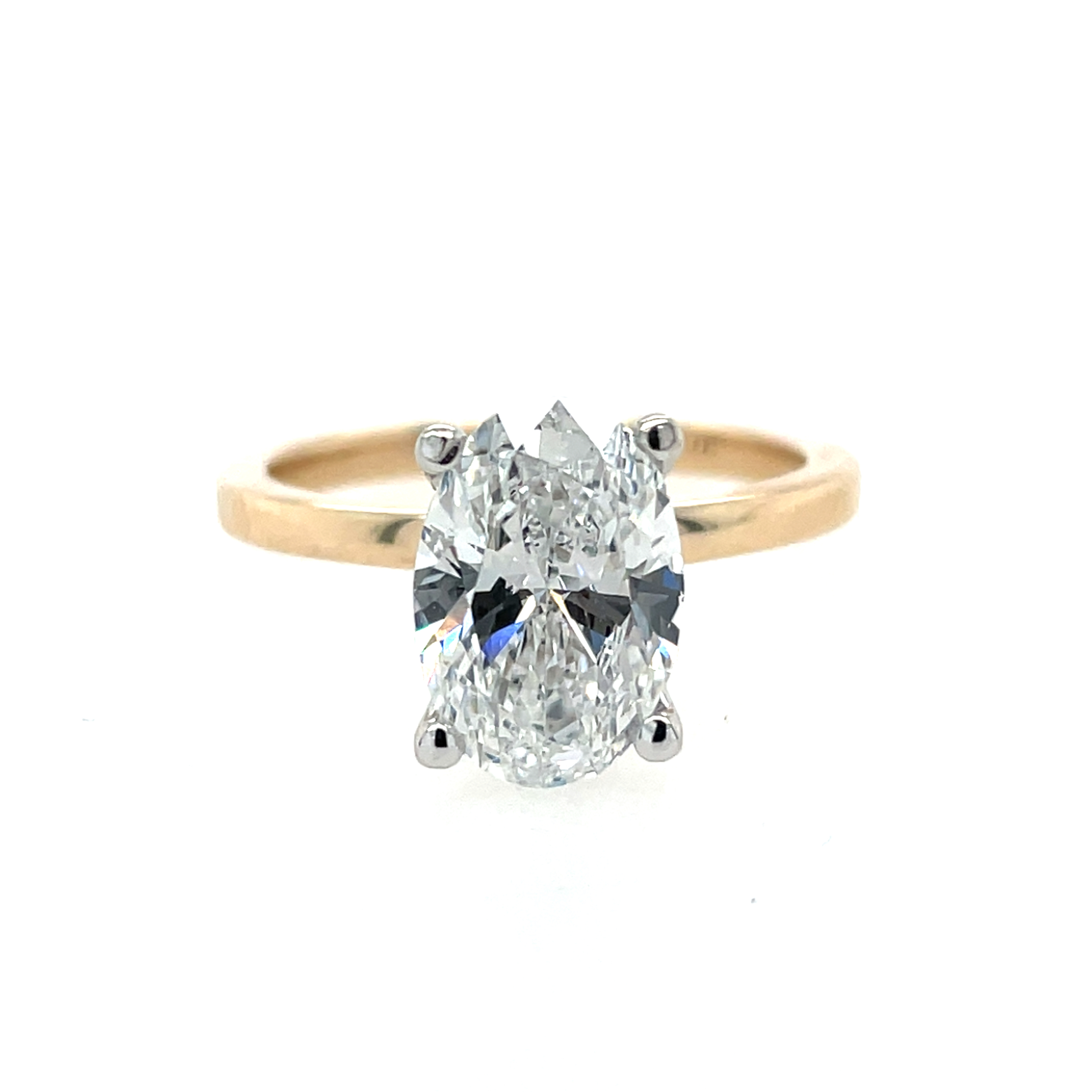 Lab Grown Oval Diamond Solitaire Engagement Ring, 2.10ct D/VS1 IGI cert, 14k Yellow Gold Semi