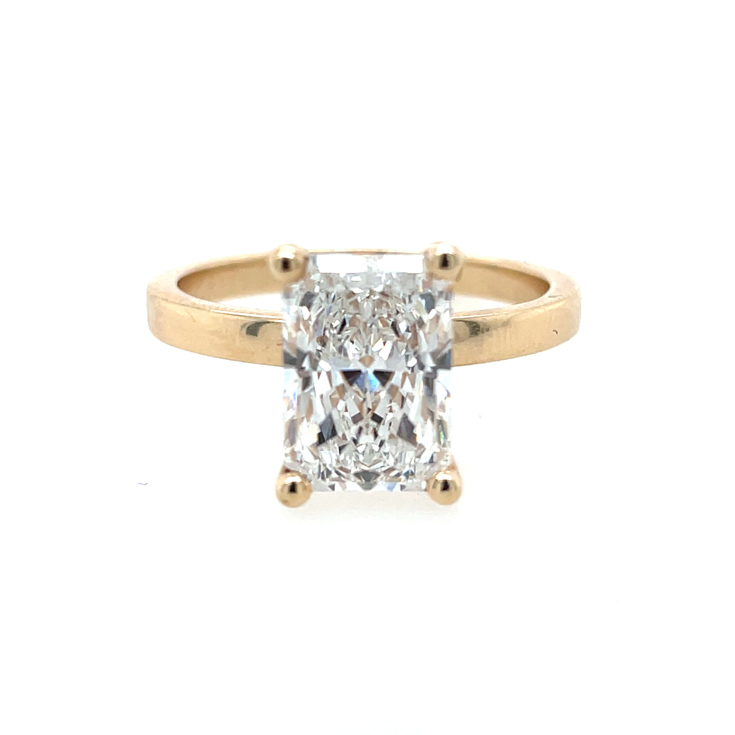 Solitaire Lab Grown Diamond Engagement Ring, 2.59ct Radiant VS1/F, 14k Yellow Gold Flat Band