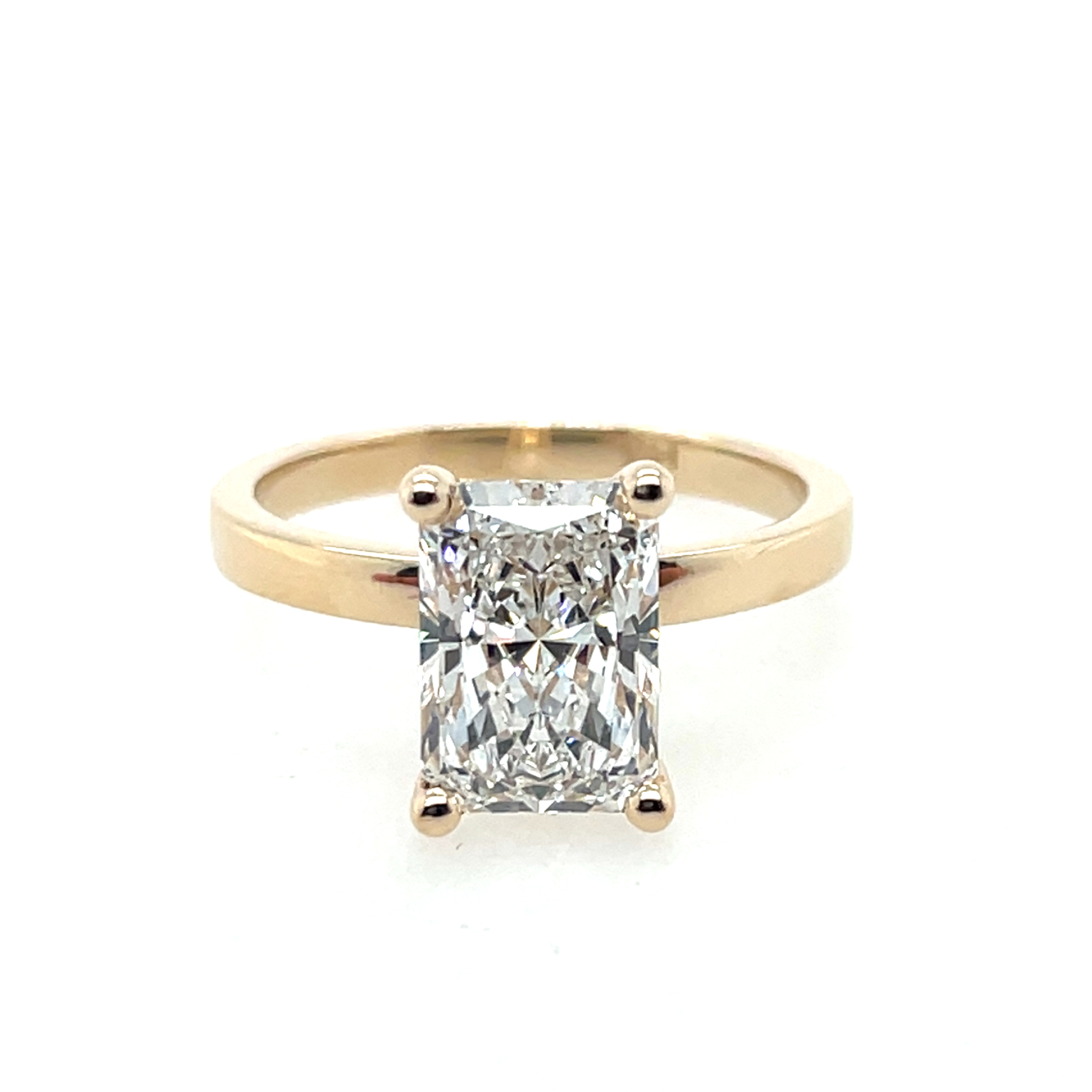 Solitaire Lab Grown Diamond Engagement Ring, 2.59ct Radiant VS1/F, 14k Yellow Gold Flat Band